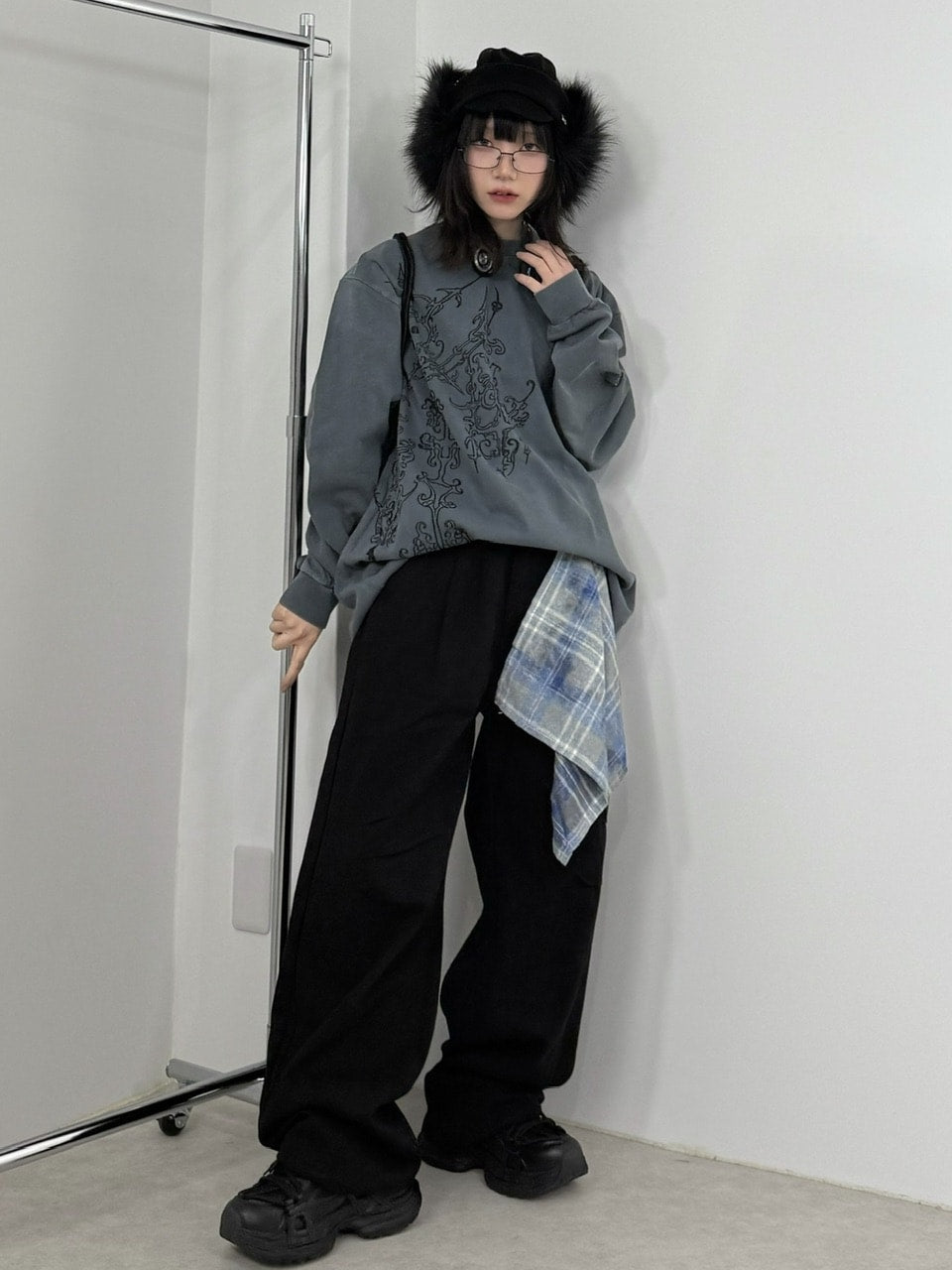 国際配送【Nerd out XU】waist scarf denim wide pants
