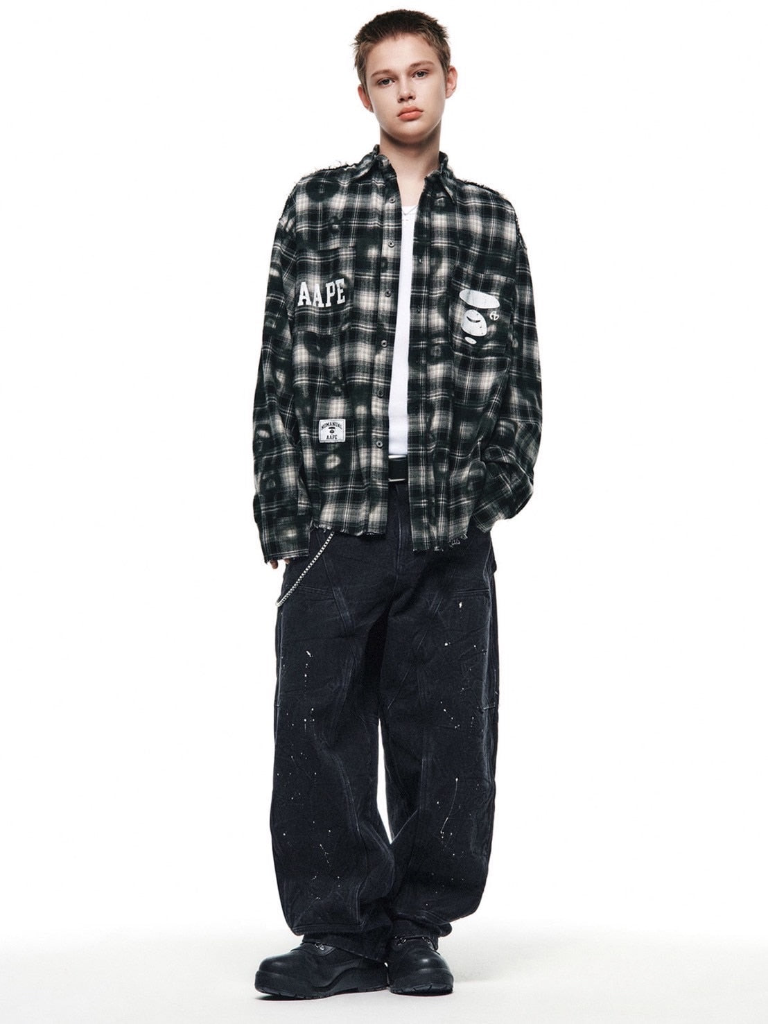 【AAPE X NOMANUAL】AAPE X NOMANUAL SPRAYED SYMBOL CHECK SHIRT