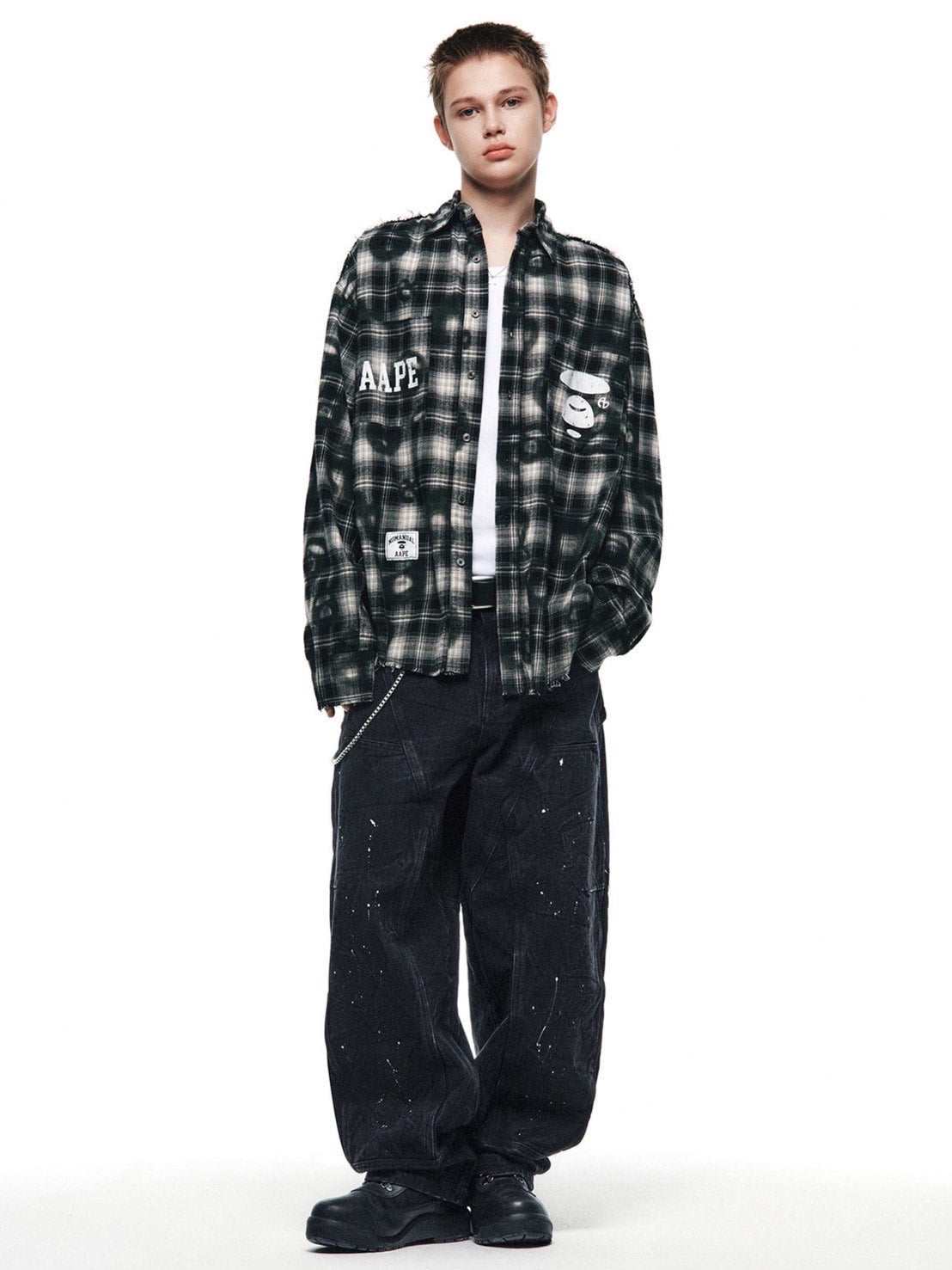 【AAPE X NOMANUAL】AAPE X NOMANUAL PAINTED DOUBLE KNEE DENIM PANTS