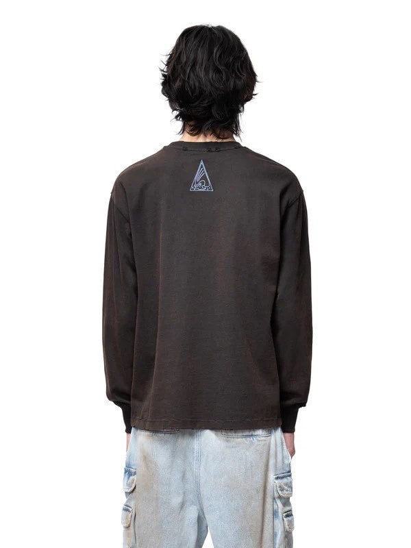 【The Boy Has No Patience】Two-Color Printed Long Sleeves (Washed + Damaged) / 【ザボーイハズノーペーシェンス】グラフィックプリント長袖Tシャツ