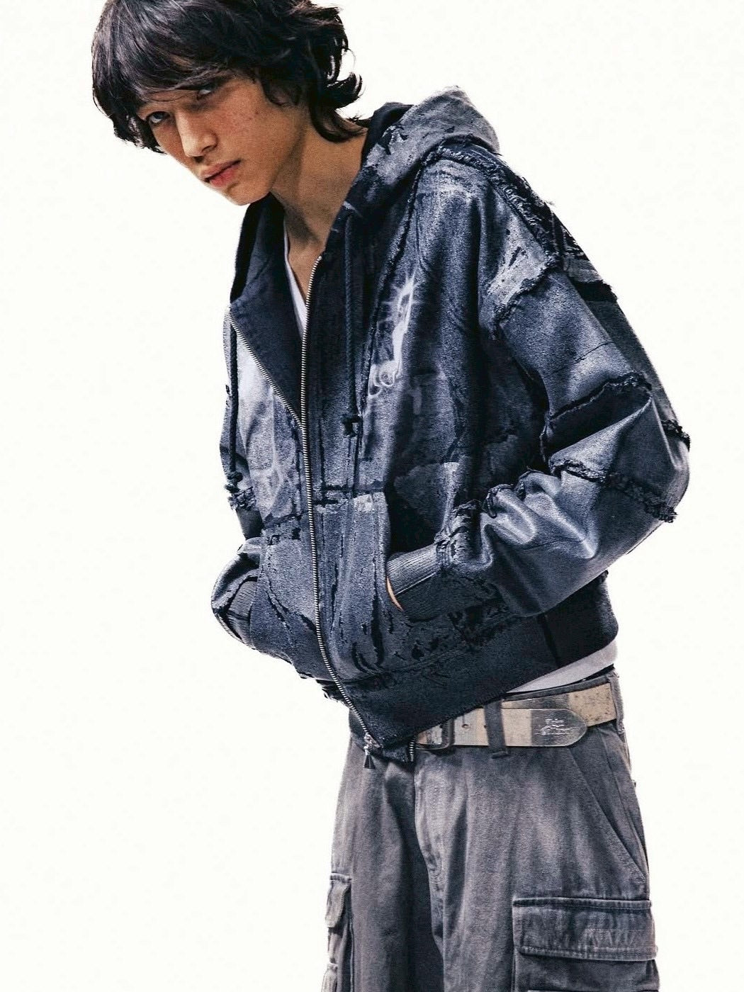 【The Boy Has No Patience】Double Saint Spray Hooded Jacket / 【ザボーイハズノーペーシェンス】スプレーグラフィックフードジップアップブルゾン