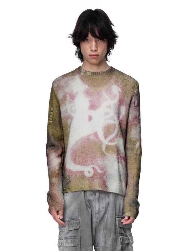 The Boy Has No Patience】All-Over Textured Print Sweater