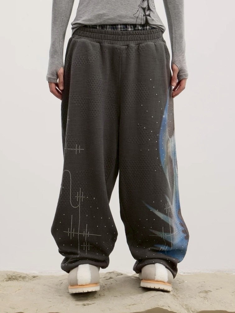 【DND4DES】Saint-M?・re De R?・ches Double-Waist Sweatpants /【ディーエヌディーフォーデス】ダブルウエストラインストーンスウェットパンツ