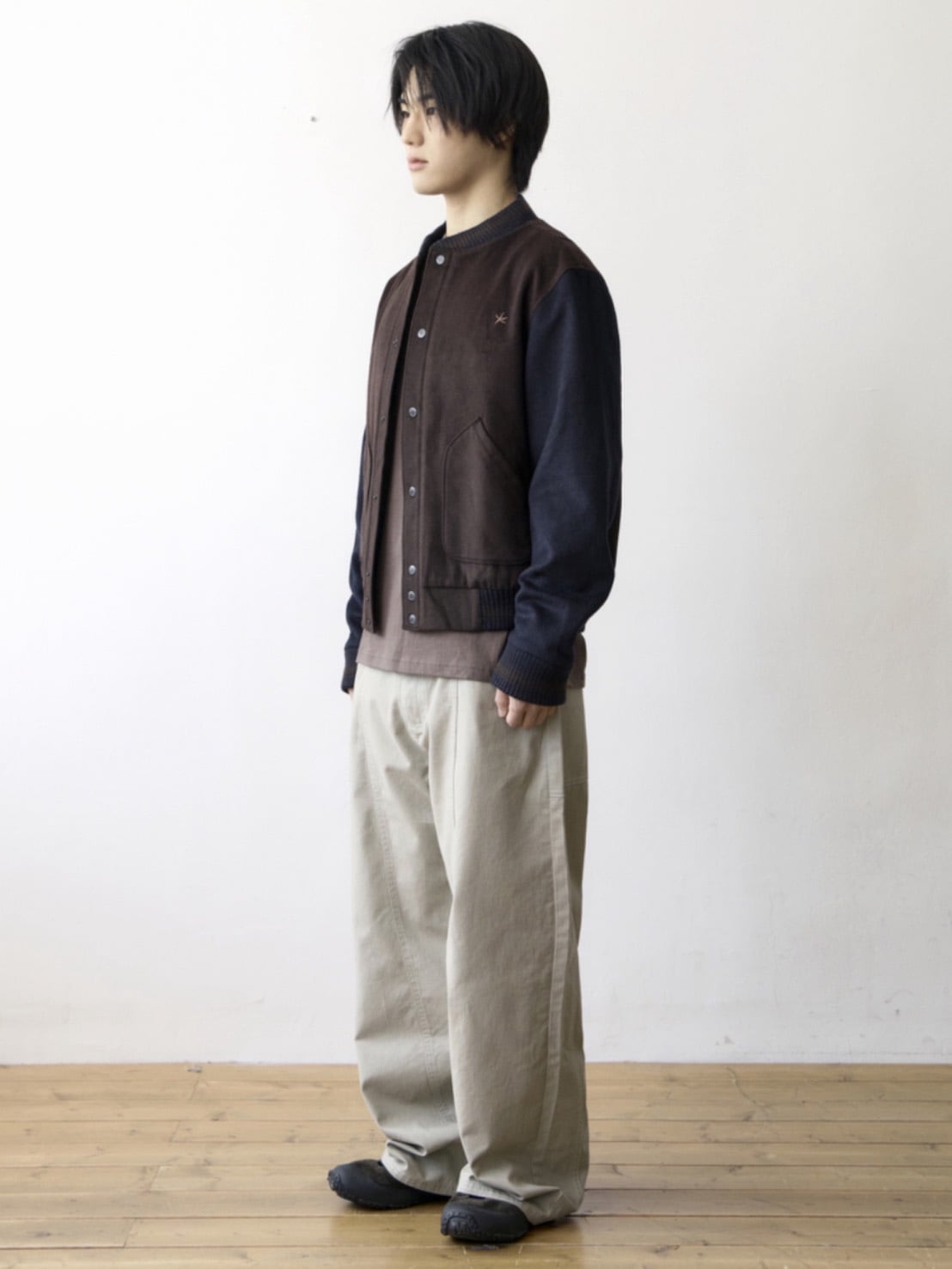 【THECOLDESTMOMENT】TCM mini logo varsity jacket