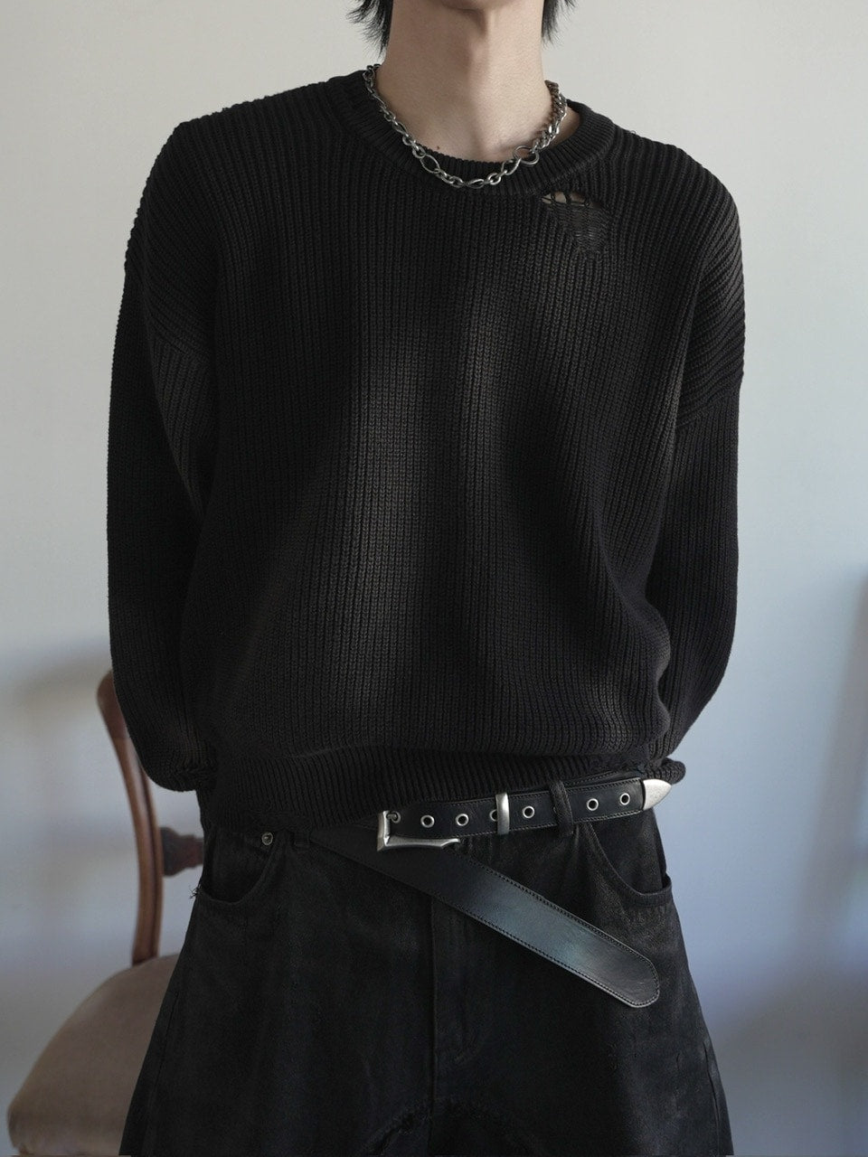 【CHIKASHITSU PLUS HIGH】Cropped spray dyeing knit