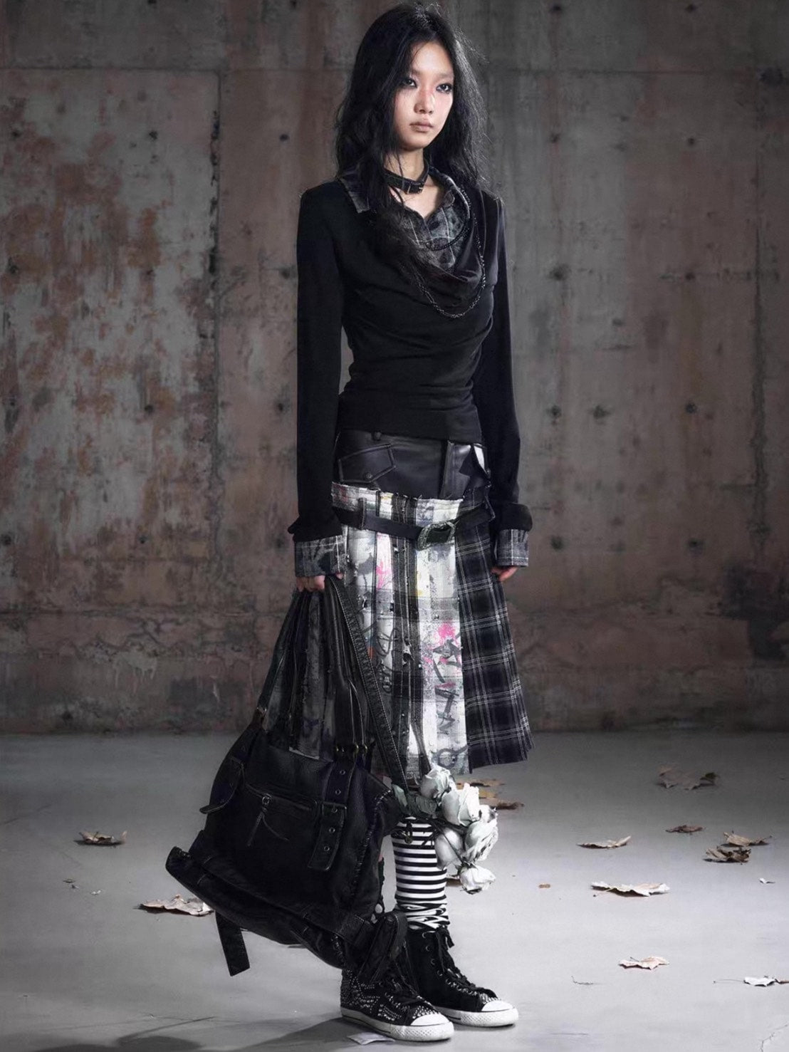 【Cest Nous】Plaid Necklace Top / 【セヌー】チェーン付きレイヤードシャツ