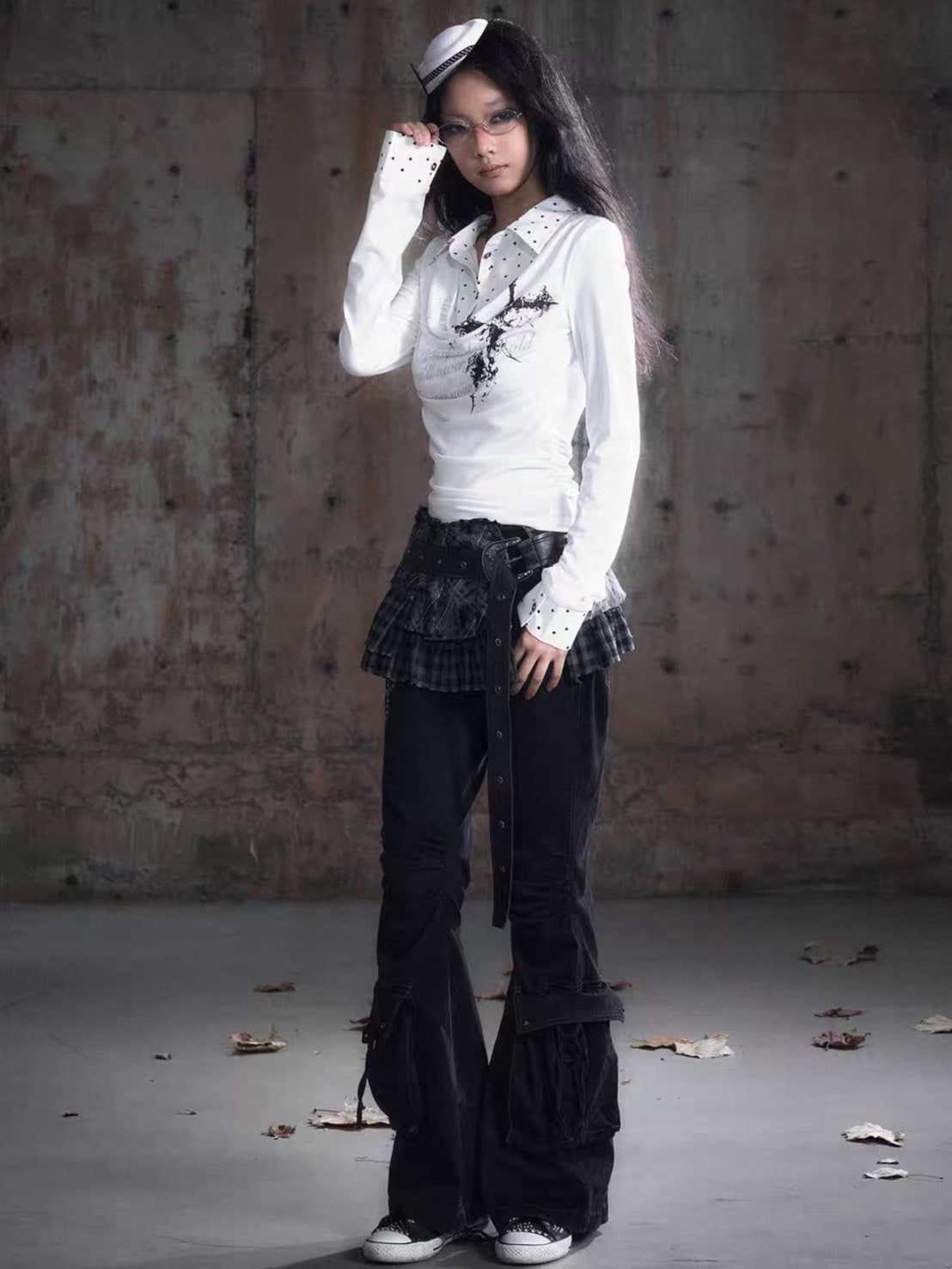 【Cest Nous】White Polka Dot Top / 【セヌー】レイヤードドットシャツ