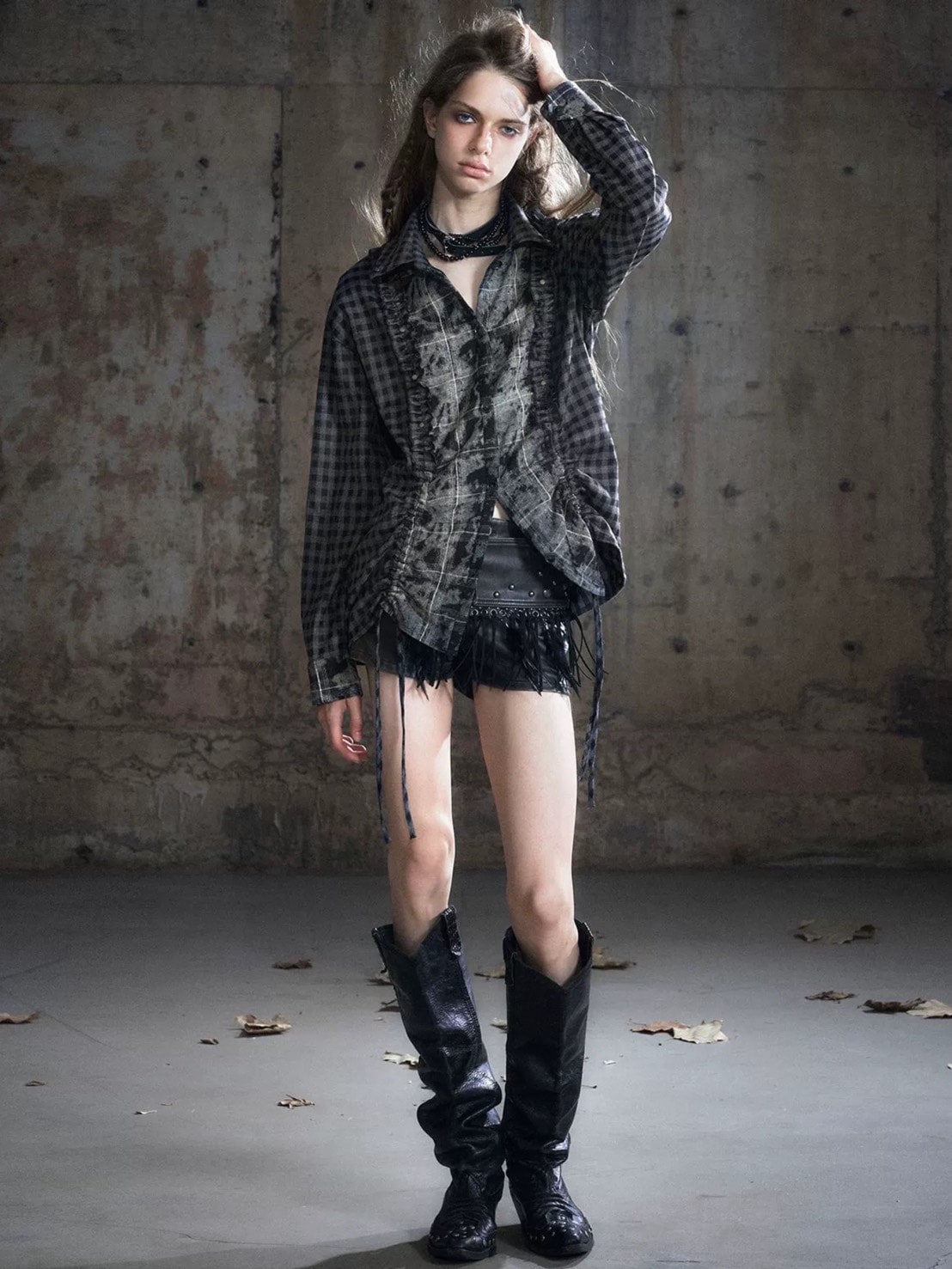 【Cest Nous】Plaid Patchwork Blouse / 【セヌー】パッチワークフリルシャツ