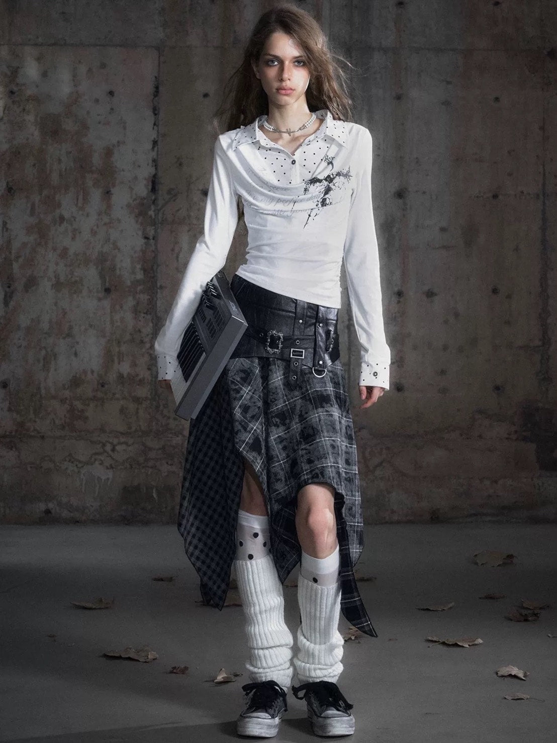 【Cest Nous】Belted Plaid Skirt / 【セヌー】ベルトアシンメトリースカート
