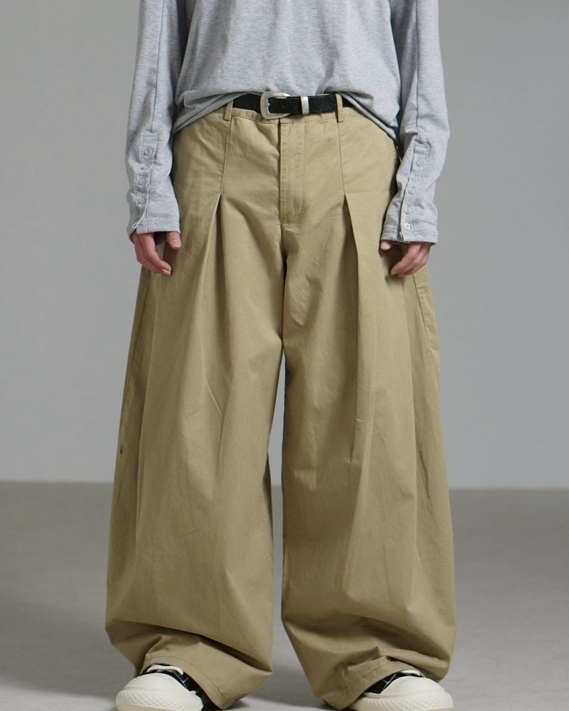 受注制【Chikashitsu +】pleats chino wide pants / 【チカシツプラス】プリーツチノワイドパンツ (2color)