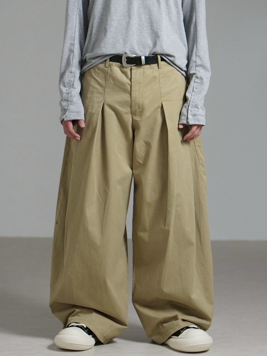 受注制【Chikashitsu +】pleats chino wide pants / 【チカシツプラス】プリーツチノワイドパンツ (2color)