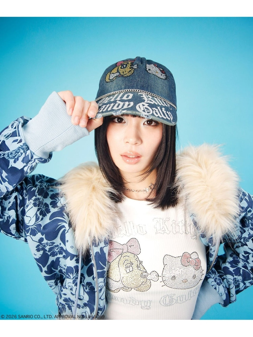 【GALFY×KITTY】キラキラデニムキャップ / 【ガルフィー×キティー】キティラインストーンデニムキャップ