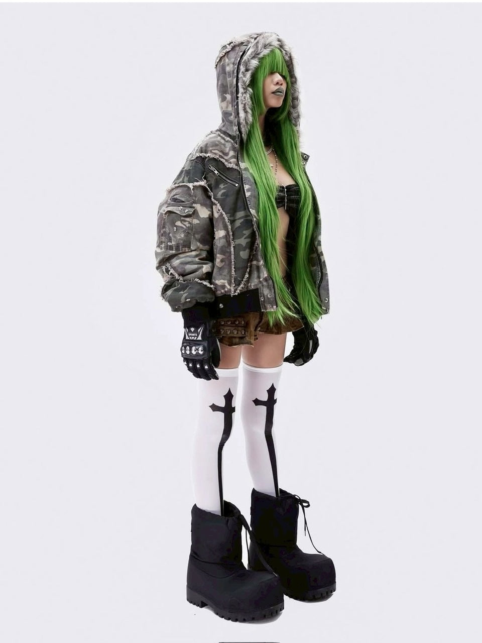 【Cozy world Wide】005 CHAOS DREAM WAXED CAMO SKIRT / 【コージーワールドワイド】スタッズカモミニスカート