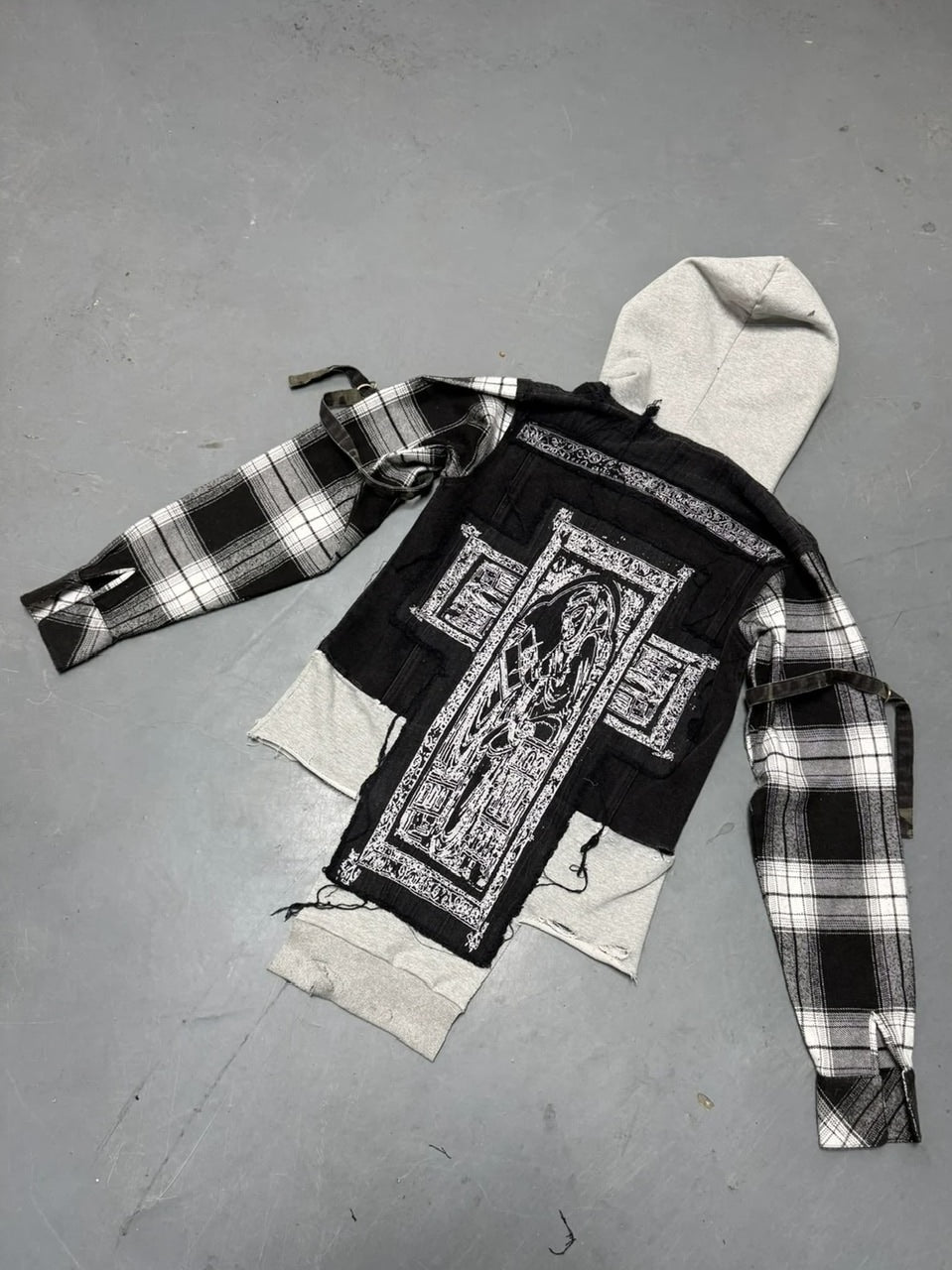 【Reckless Scholars】RE:WORK DENIM FLANNEL TRYCKER / 【レックレス スカラーズ】チェックスリーブレイヤードデニムジップパーカー
