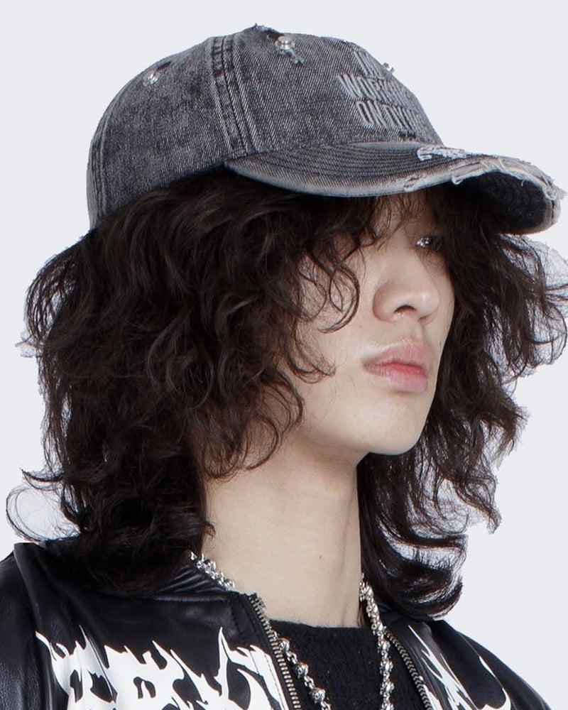 サイズ【Reckless Scholars】WOD THRASHED DENIM CAP / 【レックレス スカラーズ】ロゴデザインダメージウォッシュデニムキャップ