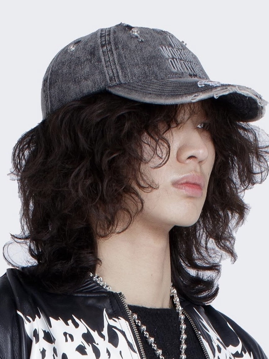 サイズ【Reckless Scholars】WOD THRASHED DENIM CAP / 【レックレス スカラーズ】ロゴデザインダメージウォッシュデニムキャップ