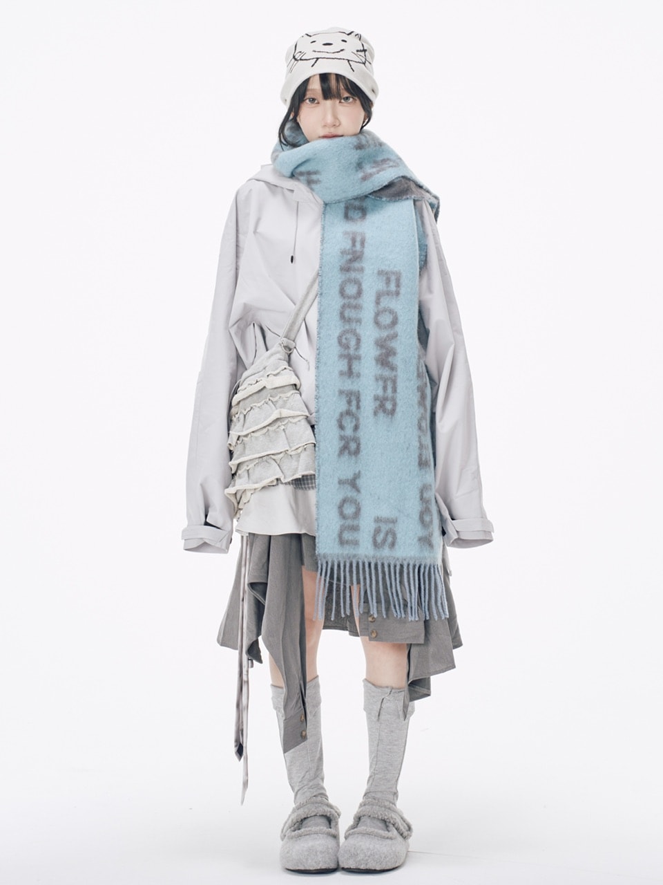 国際配送【Nerd out XU】drawing neko beanie / 【ナードアウトエックスユー】ドローイングネコニット帽 (2color)