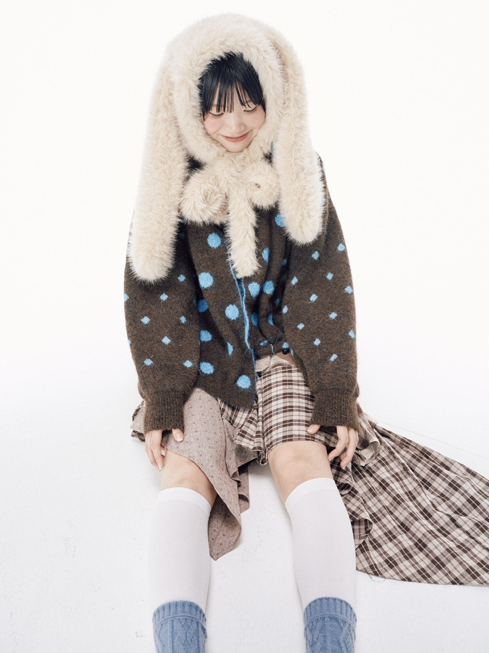 国際配送【Nerd out XU】dot muffler Knit cardigan / 【ナードアウトエックスユー】ドットマフラーニットカーディガン