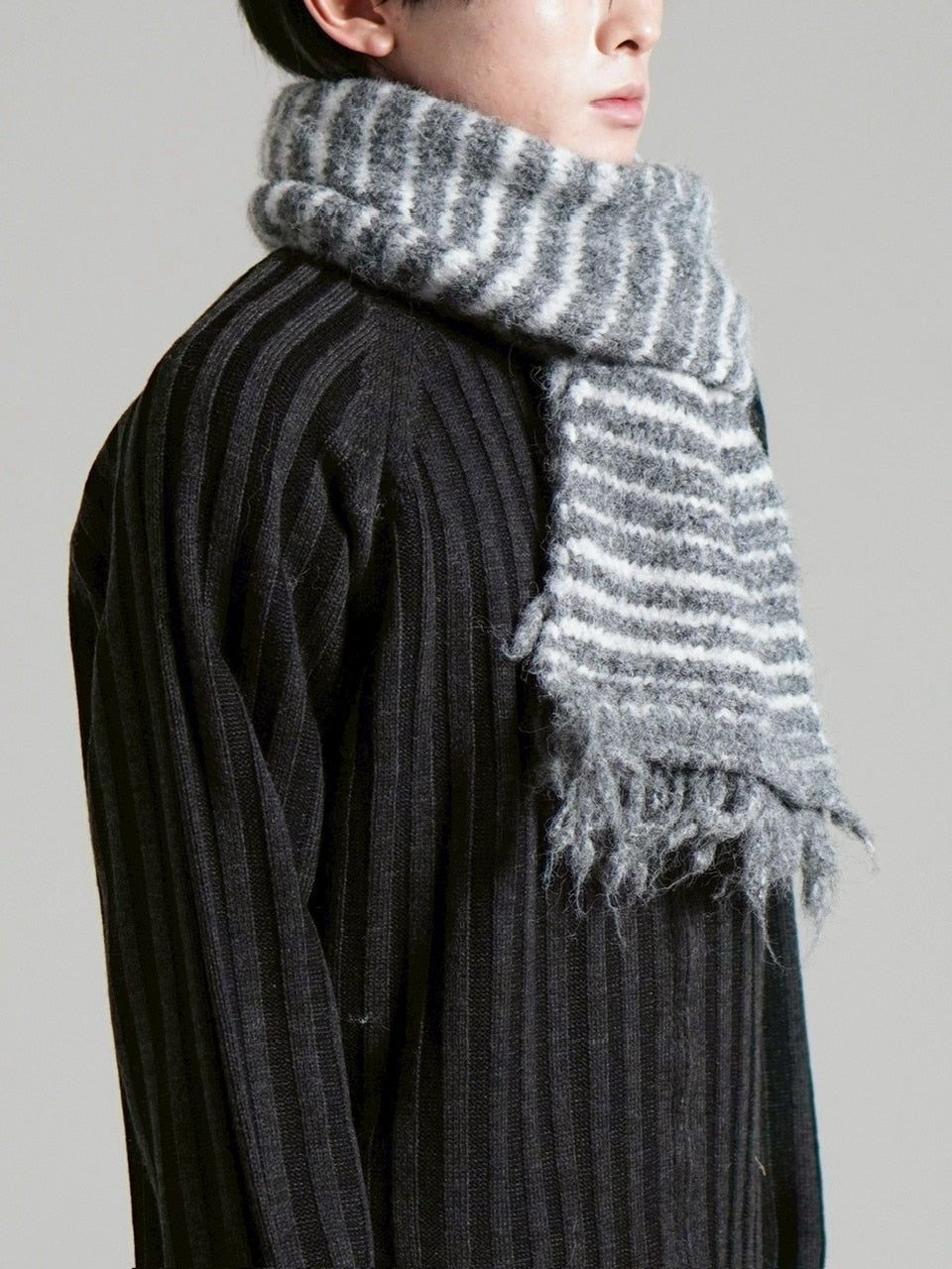 受注制【Chikashitsu +】jelly wool border muffler / 【チカシツプラス】ジェリーウールボーダーマフラー (4color)