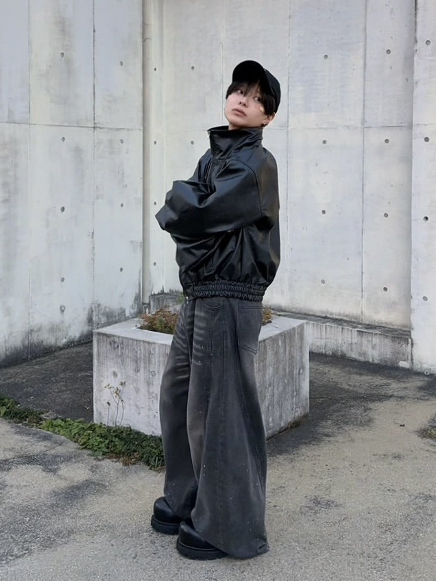 受注制【LUV CODE】high neck leather jacket