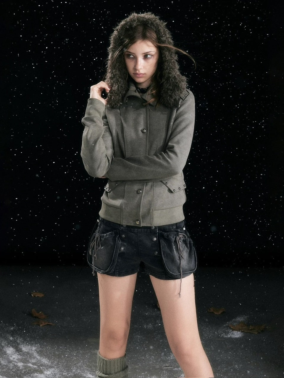 【Cest Nous】Fur-hooded button jacket / 【セヌー】ファーフードボタンジャケット