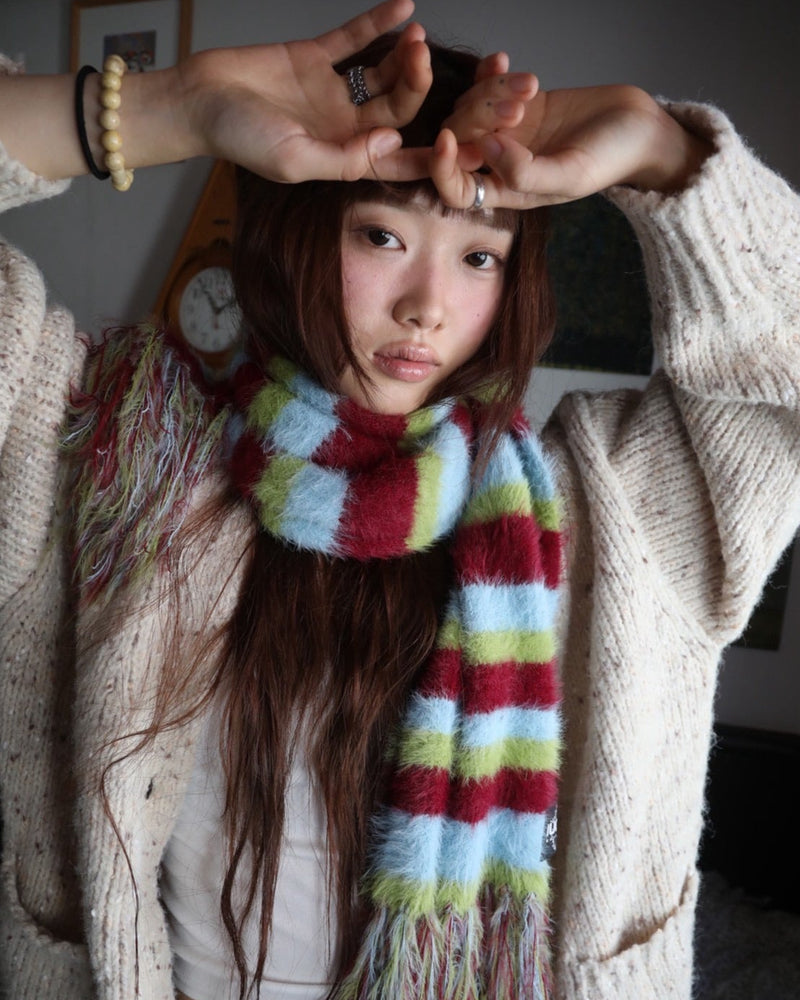 【IUGAMAKARAS】Striped Hairy Bold Muffler