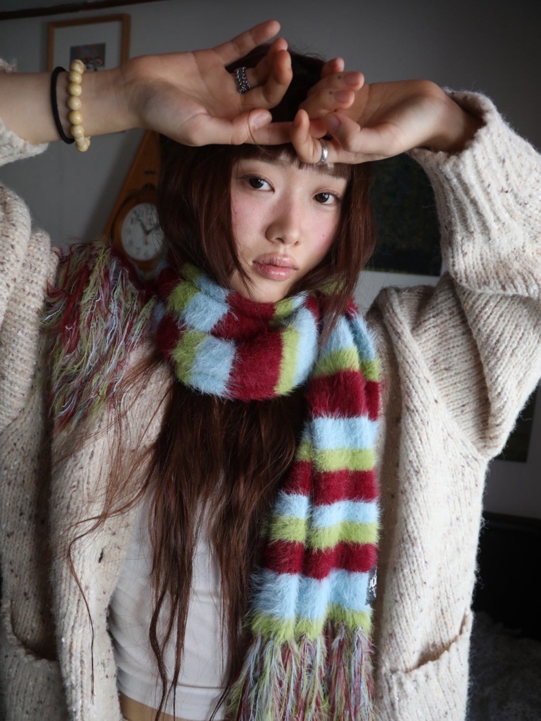 【IUGAMAKARAS】Striped Hairy Bold Muffler