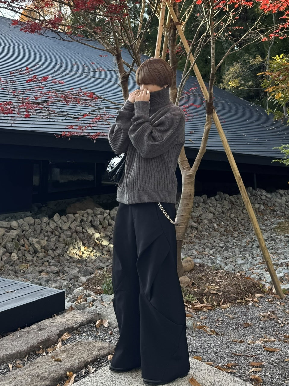 国際配送【RENOL】high neck zip up knit