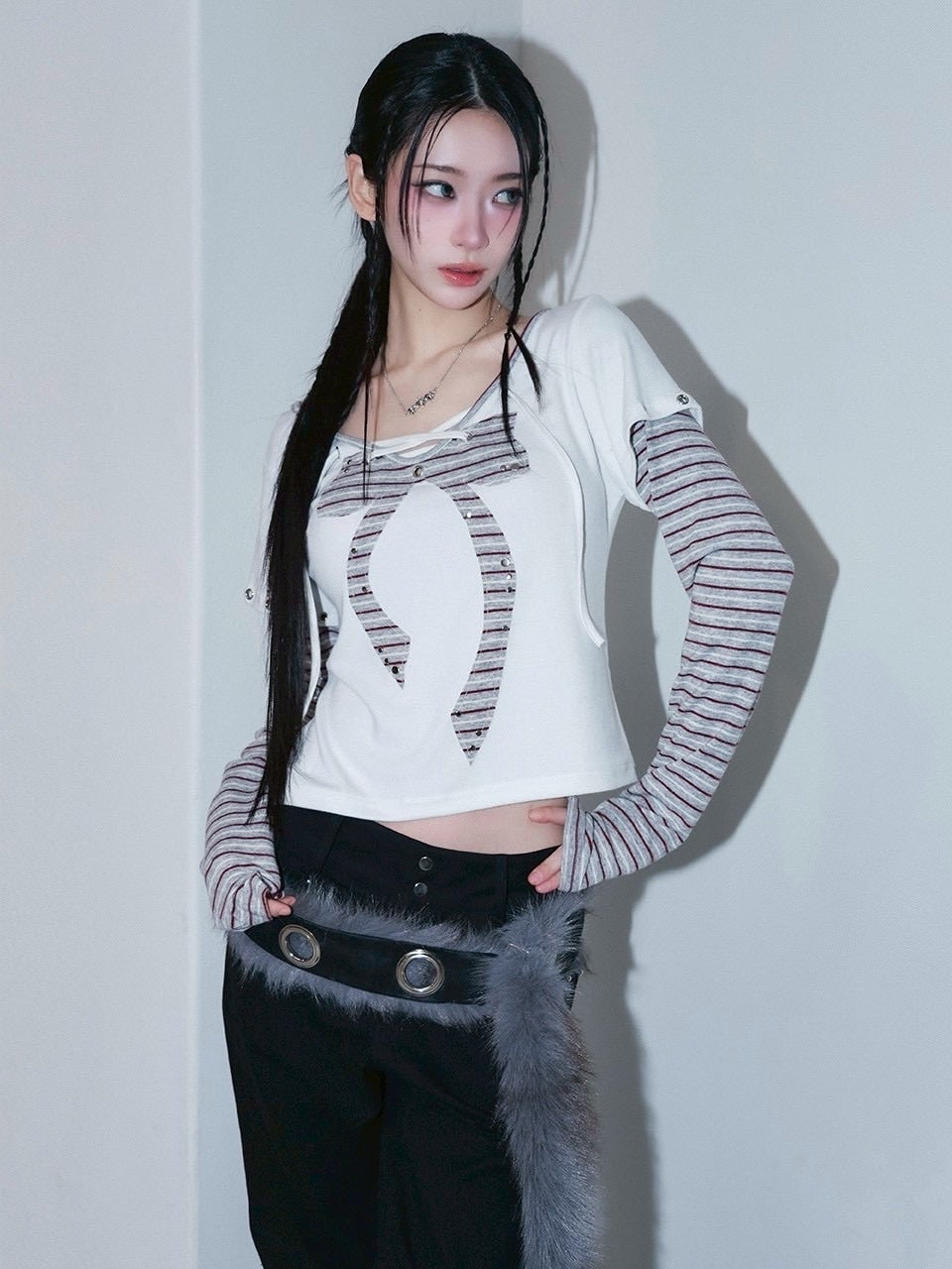 1/2 20:00発売【CHERRYQUIRI】punky bow layered tee