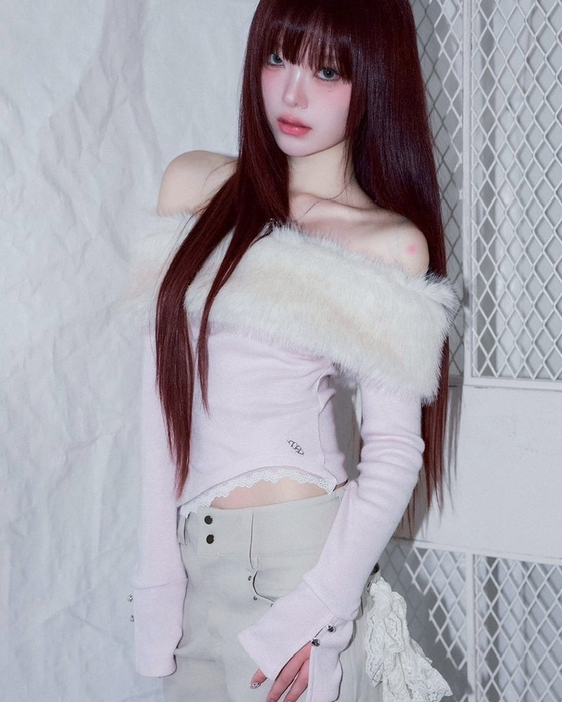 1/2 20:00発売【CHERRYQUIRI】bunny fluff off shoulder top
