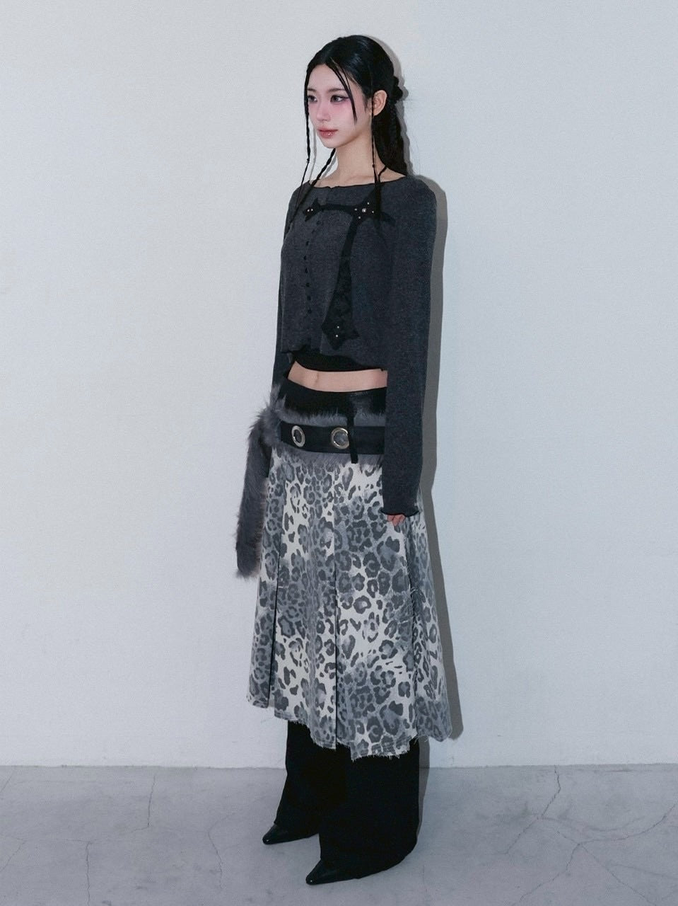 1/2 20;00発売【CHERRYQUIRI】leopard long pleats wrap sk