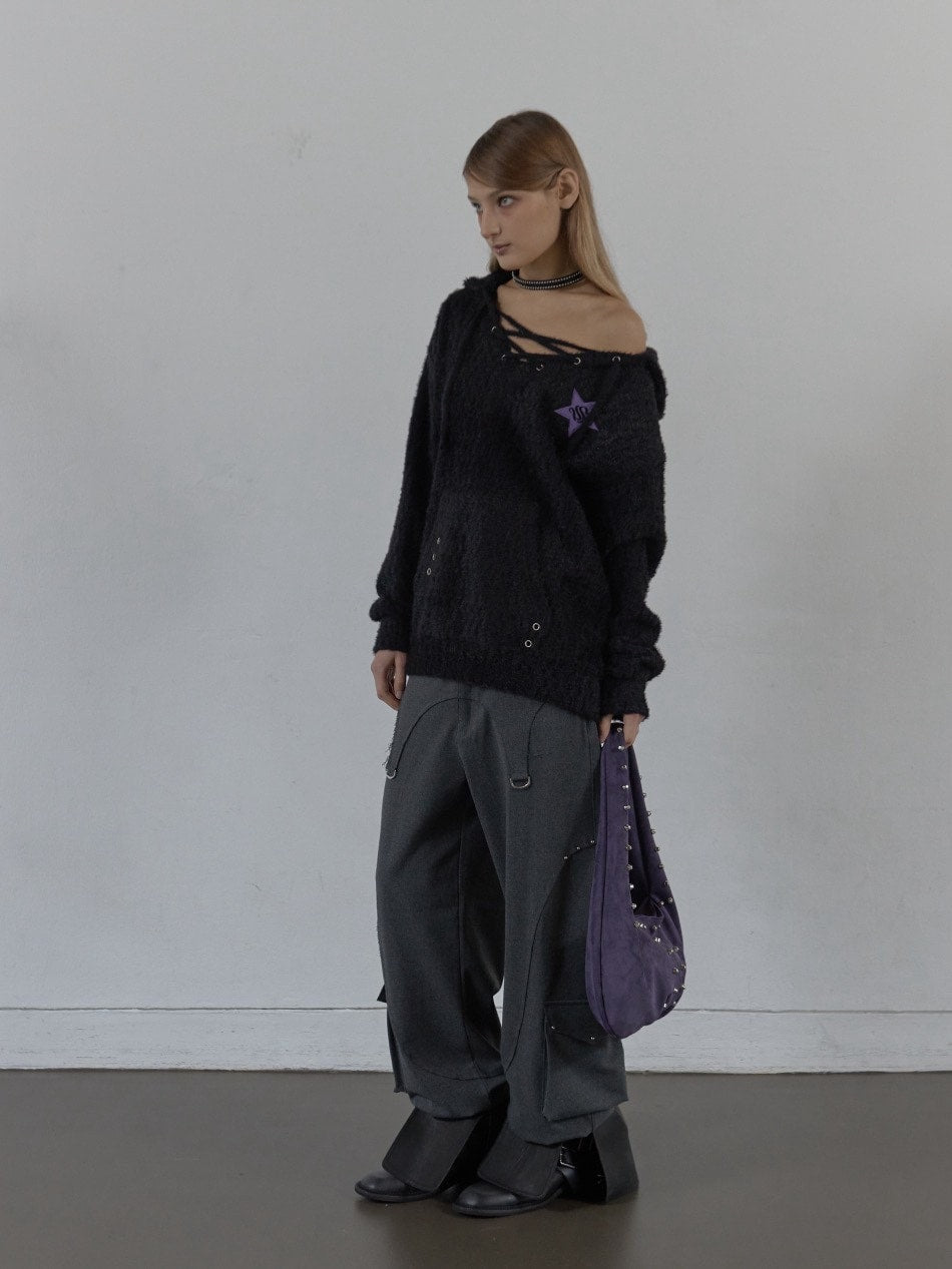 【SETUP‐EXE】HAIRY V-NECK HOODIE / 【セットアップエグゼ】Vネックシャギープルオーバーパーカー