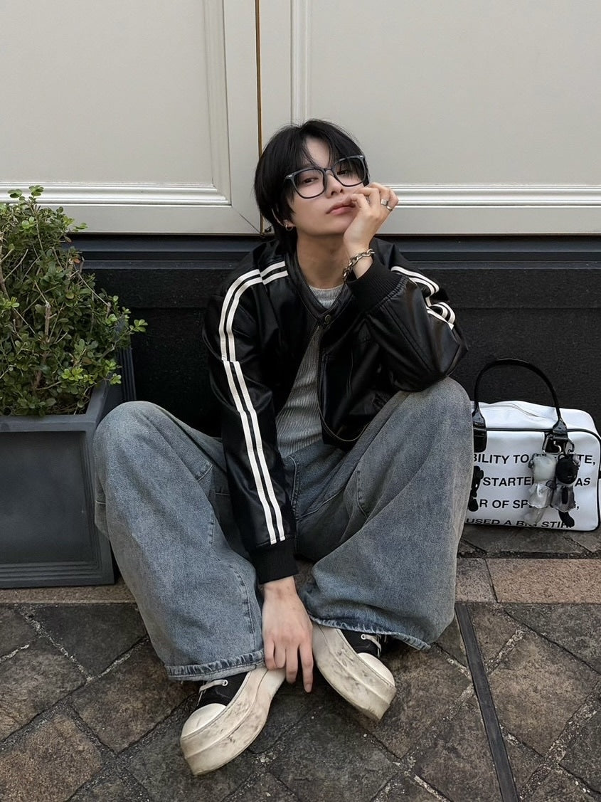 国際配送【LUV CODE】line leather jacket (2color)