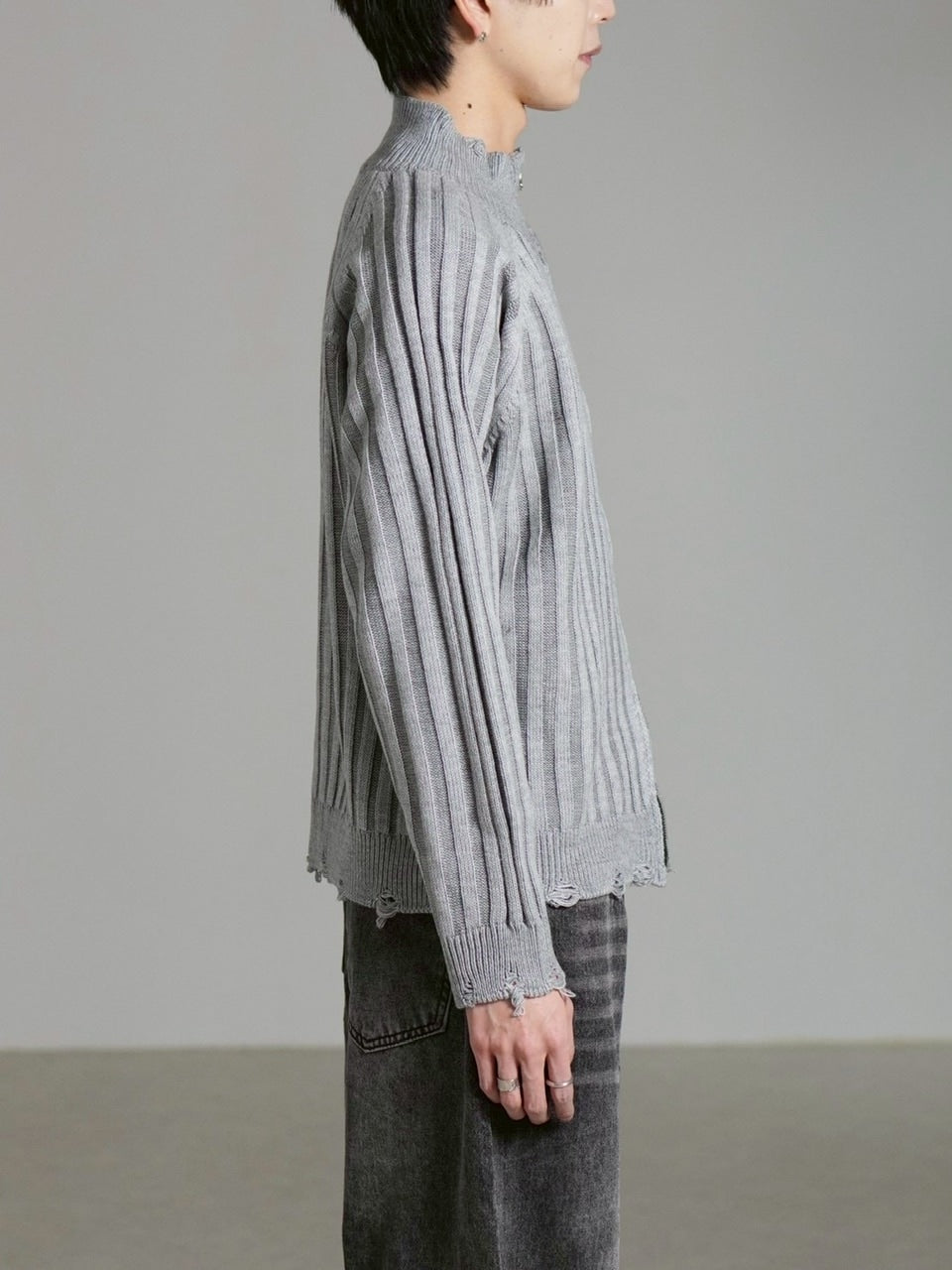 受注制【Chikashitsu +】contrast rib zip up knit / 【チカシツプラス】コントラストリブジップアップニット (2color)