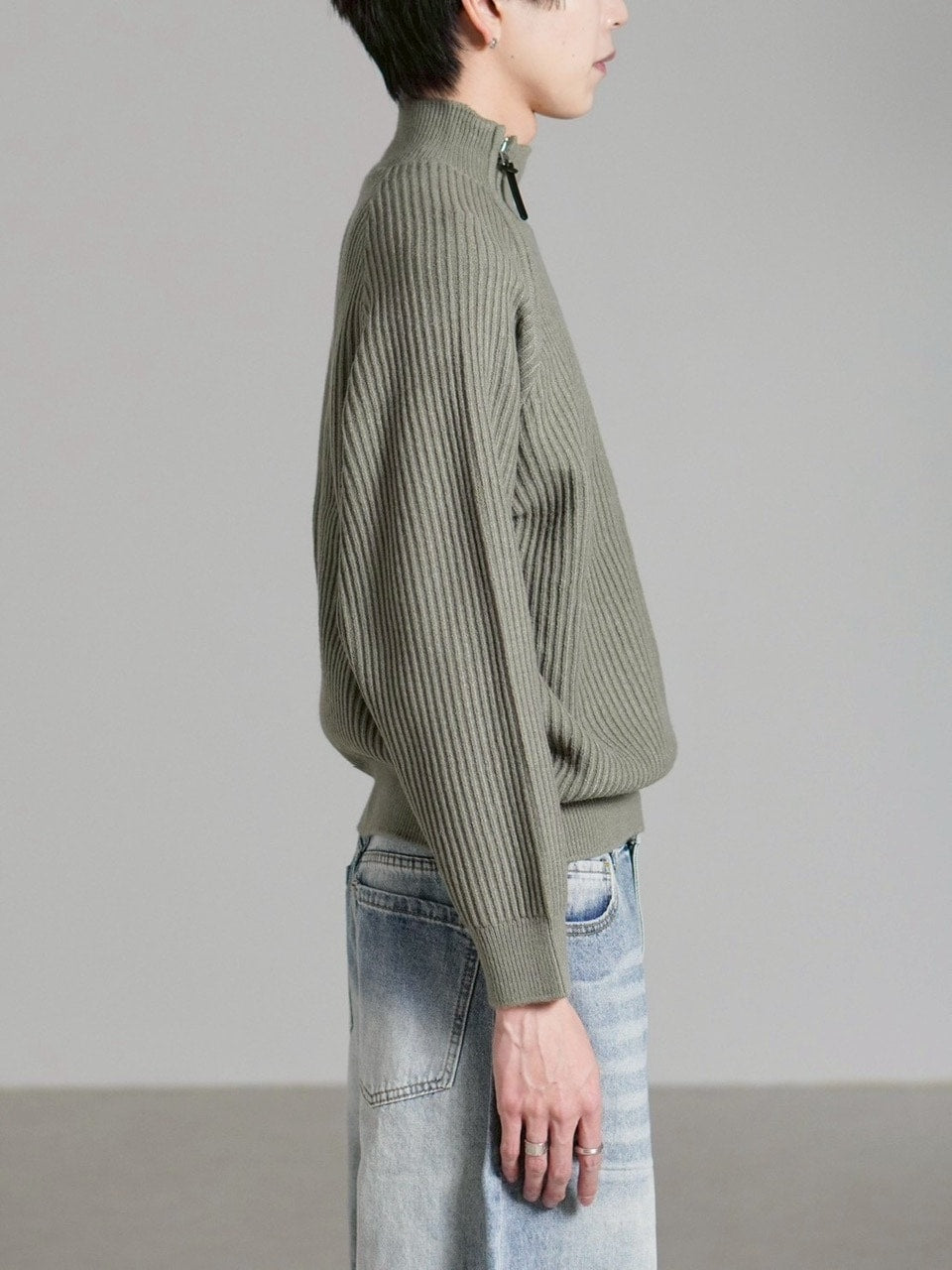 受注制【Chikashitsu +】shoulder zipper rib knit / 【チカシツプラス】ショルダージッパーリブニット (3color)