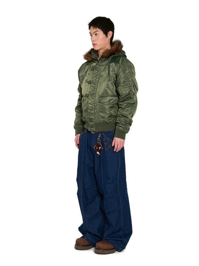 【AAKAM】Hooded Fur MA-1 Jacket