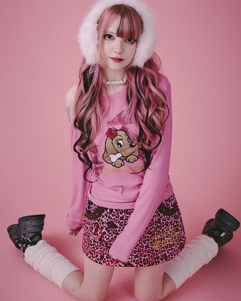 【GALFY】SEXY LIPS TEE / 【ガルフィー】ワンショルダーリッププリント長袖Tシャツ