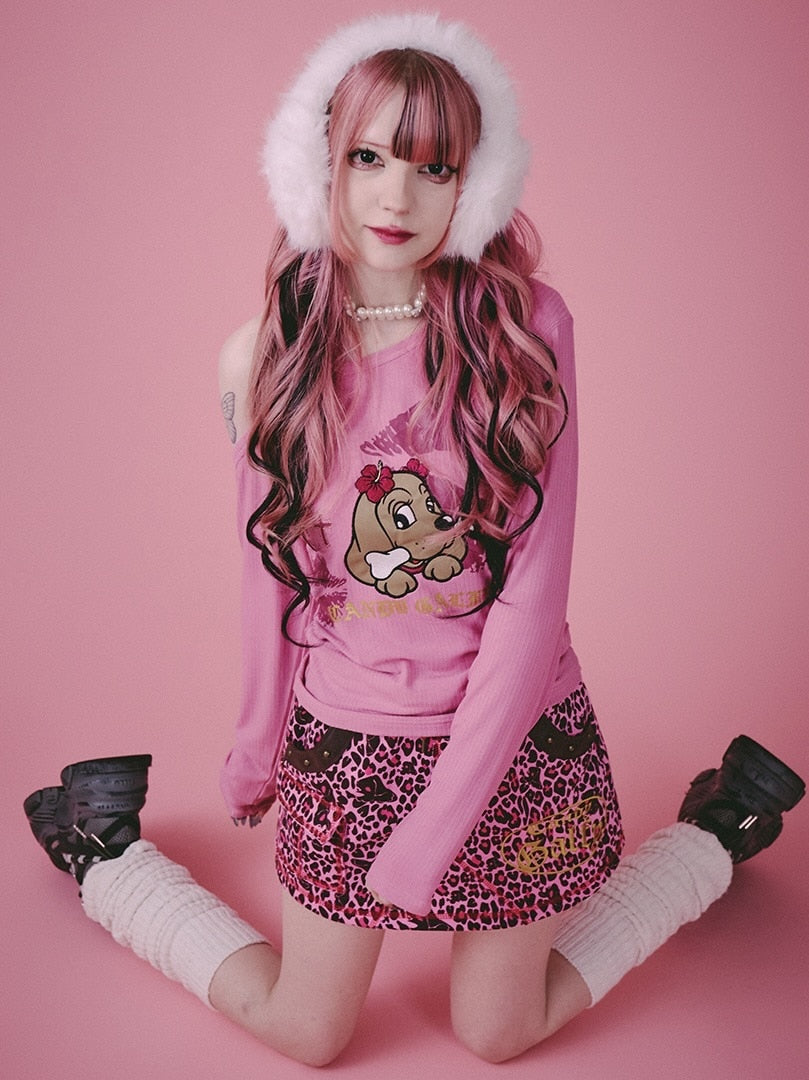 【GALFY】SEXY LIPS TEE / 【ガルフィー】ワンショルダーリッププリント長袖Tシャツ