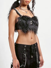 【TRIPP nyc】FURTASTIC BRA TOP[IO4887] / 【トリップ ニューヨーク 】スカルエンブレムファーブラトップ