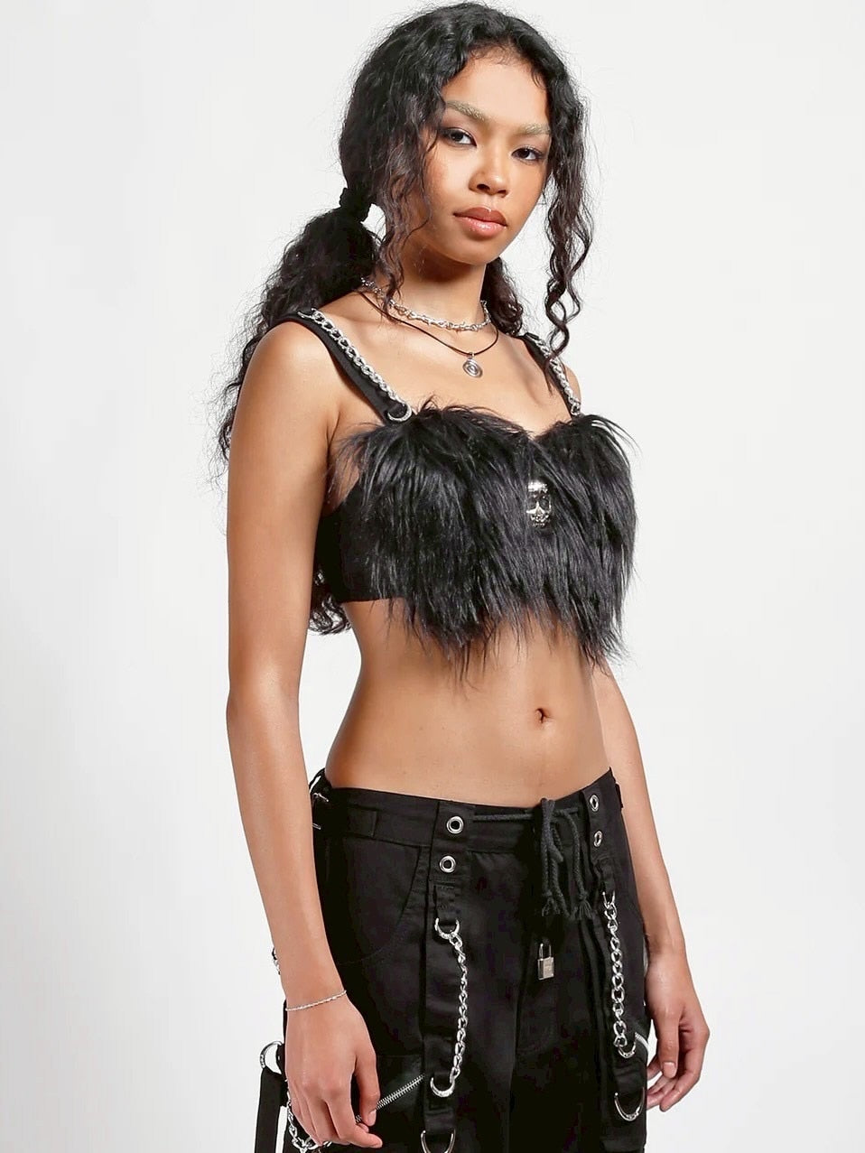 【TRIPP nyc】FURTASTIC BRA TOP[IO4887] / 【トリップ ニューヨーク 】スカルエンブレムファーブラトップ