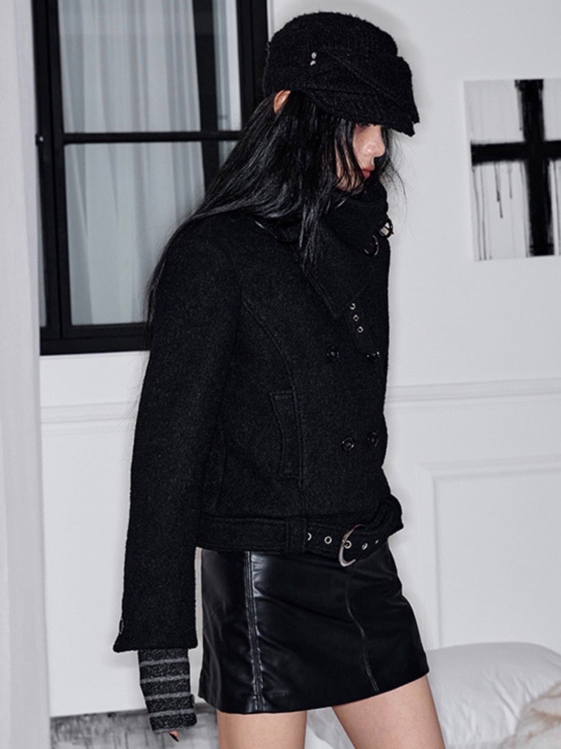 【NOT KNOWING】Double Belted High-Neck Coat