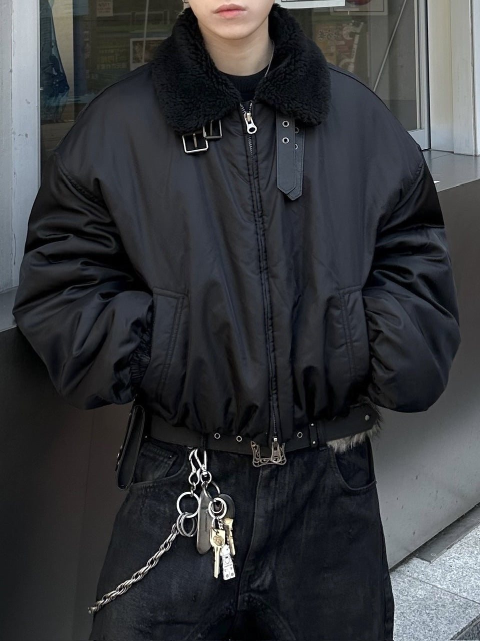 大阪店WEB限定受注制【Chikashitsu +】cropped mouton bomber jacket / 【チカシツプラス】クロップドムートンボンバージャケット