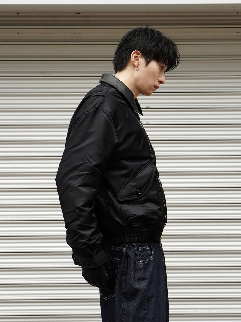 東京店WEB限定【Chikashitsu +】leather collar bomber jacket / 【チカシツプラス】レザーカラーボンバージャケット (2color)