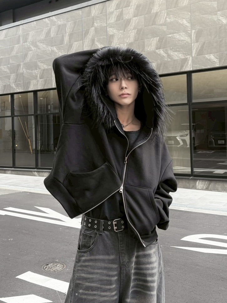 受注制【LUV CODE】fur zip up hoodie (2color)