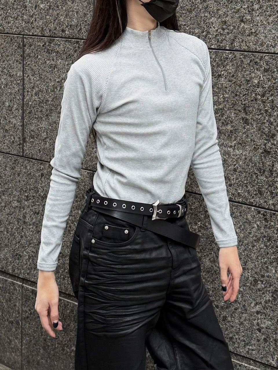 大阪店WEB限定受注制【Chikashitsu＋】mockneck zip long sleeve / 【チカシツプラス】モックネックジップ長袖Tシャツ (3color)