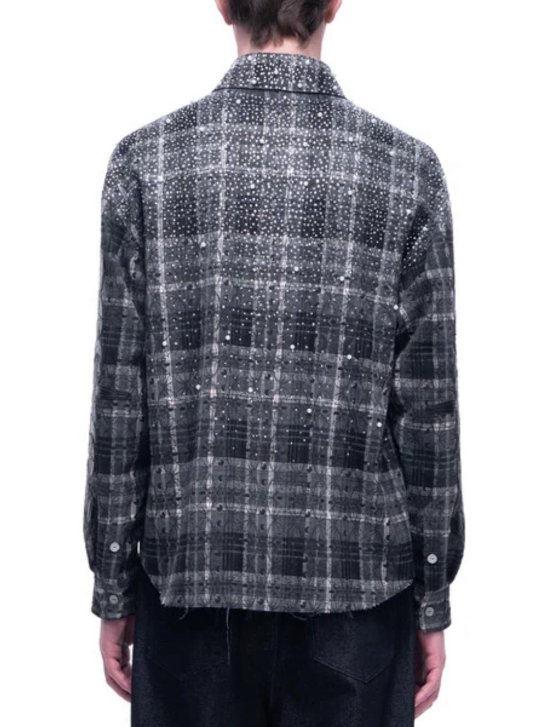【The Boy Has No Patience】TBHNP LUMINOUS DAWN RHINESTONE PEARL BAT PATTERN L-S SHIRT / 【ザボーイハズノーペーシェンス】ラインストーンチェックシャツ