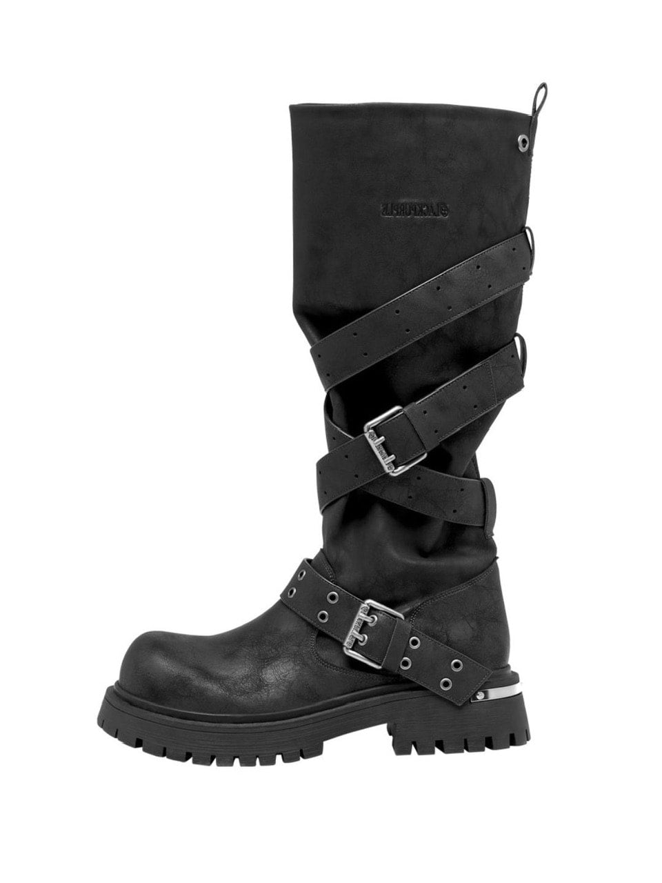 【BLACK PURPLE】Rusk Strap Slouched Boots