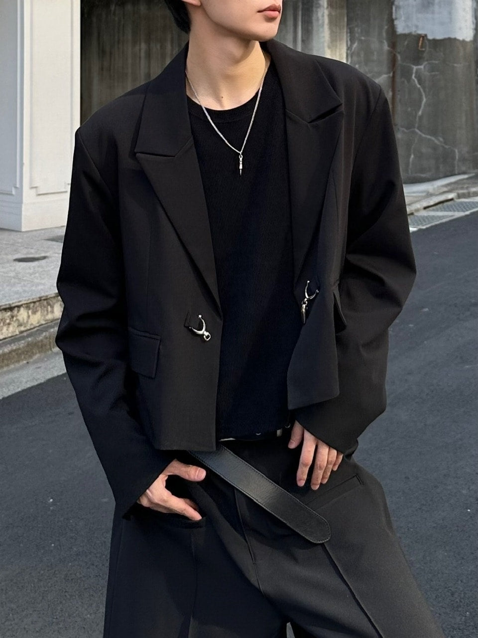 大阪店WEB限定受注制【Chikashitsu＋】mettal buckle cropped jacket / 【チカシツプラス】メタルバックルクロップジャケット