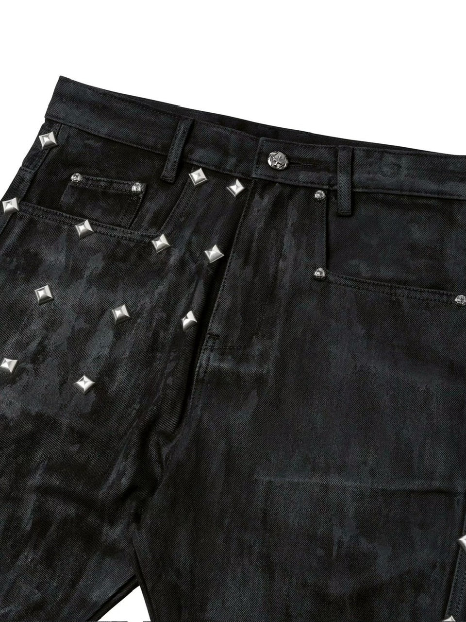 2/28 20:00発売【UNIZ】Egypt Coated Flare Pants / 【ユニズ】スタッズデニムフレアパンツ