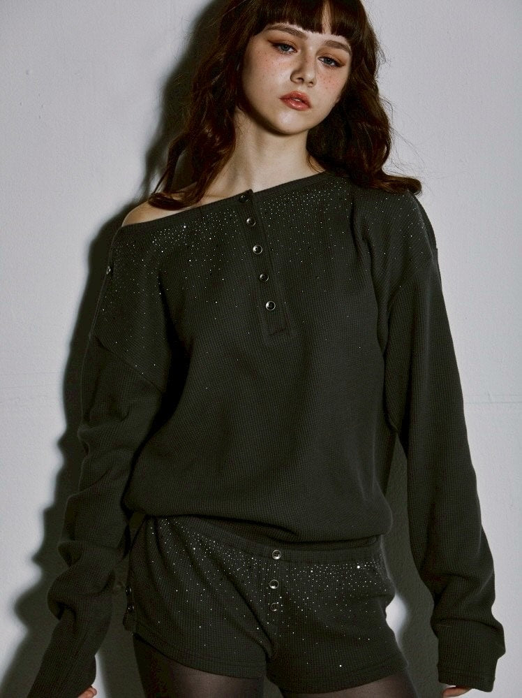 【GATELESS】WAFFLE LONG SLEEVE / 【ゲートレス】ワッフルオフショル長袖Tシャツ